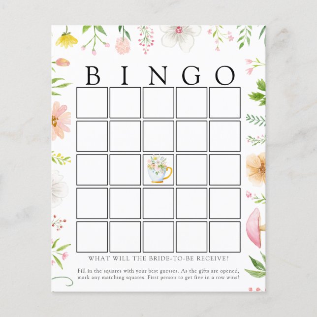 Wildflower Bridal Tea Bingo Game Card (Front)