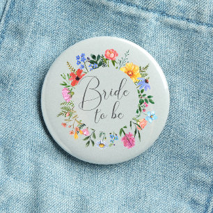 Wildflower Bride to Be Script Wedding  1 Inch Round Button