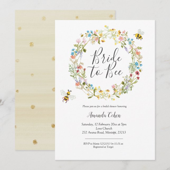 Wildflower bride to bee bridal shower invitation (Front/Back)