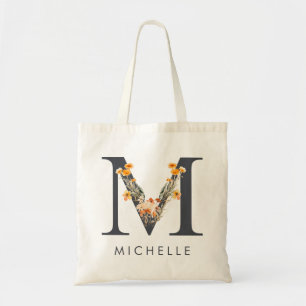 Wildflower Bridesmaid Monogram M Tote Bag