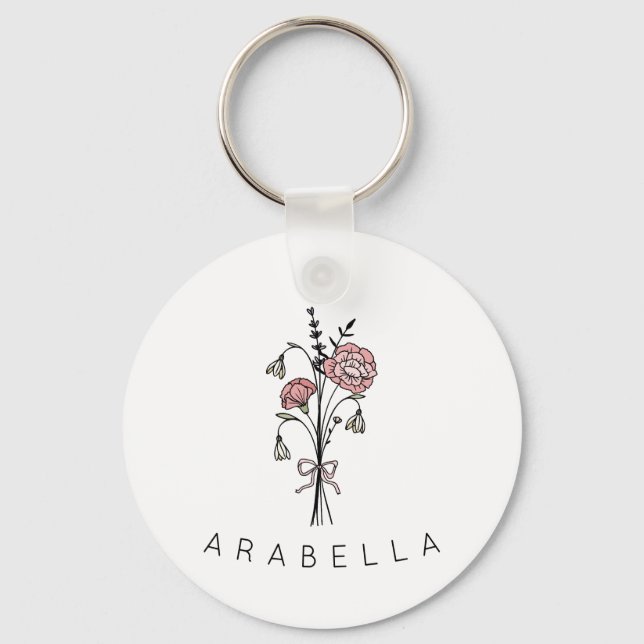 Wildflower Bridesmaid Name  Keychain (Front)