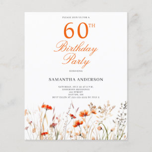 Wildflower Budget 60th Birthday Party Invitation Flyer
