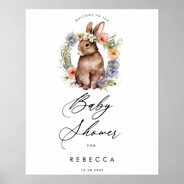 wildflower bunny baby shower sign poster (Front)