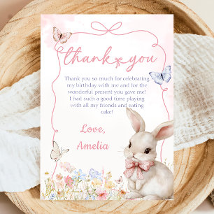 Wildflower Bunny Girl Pink Birthday Thank You Card
