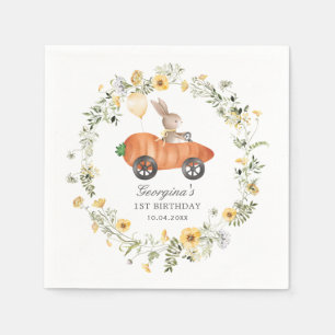 Wildflower Bunny Rabbit Riding Carrot Car Party Napkin