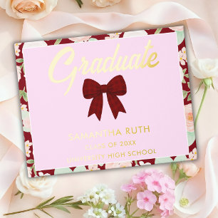 Wildflower Burgundy Gingham Bow Graduation Party Guest Book