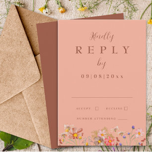 Wildflower Burnt Orange Boho Fall Wedding Reply RSVP Card