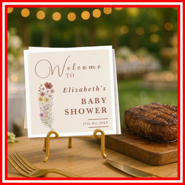 Wildflower Burnt Orange Floral Boho Baby Shower  Napkin (Creator Uploaded)