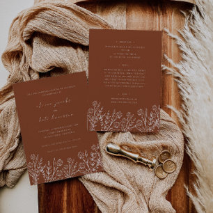 Wildflower Burnt Orange Front & Back Wedding Invitation