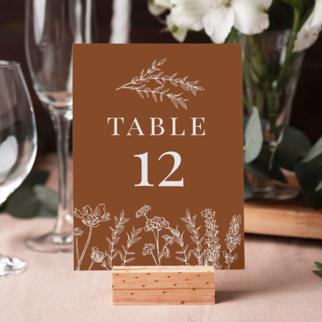 Wildflower Burnt Orange Wedding Table Number (Creator Uploaded)