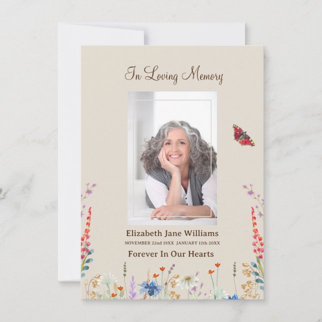 Wildflower & Butter  Funeral Memorial Prayer   Card (Front)