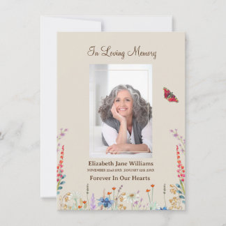 Wildflower & Butter  Funeral Memorial Prayer   Card