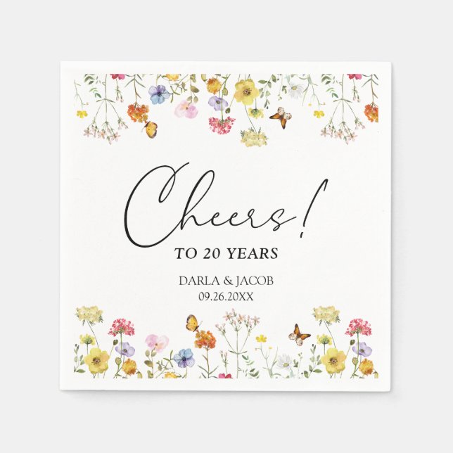 Wildflower Butterflies Boho Anniversary Cheers Napkin (Front)