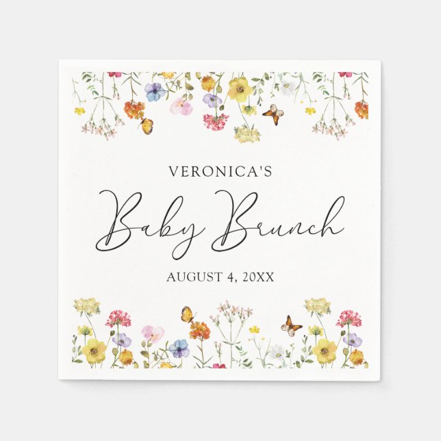 Wildflower Butterflies Boho Baby Shower Brunch Napkin (Front)
