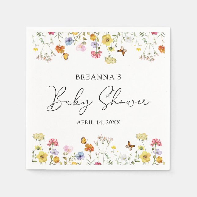 Wildflower Butterflies Boho Baby Shower Napkin (Front)