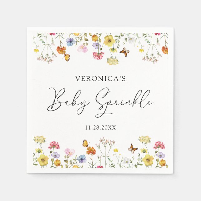 Wildflower Butterflies Boho Baby Sprinkle Napkin (Front)