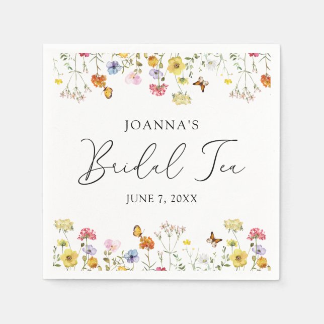 Wildflower Butterflies Boho Bridal Shower Tea Napkin (Front)
