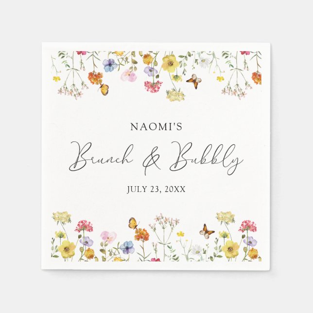Wildflower Butterflies Boho Brunch & Bubbly Shower Napkin (Front)