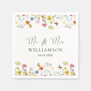 Wildflower Butterflies Boho Mr. & Mrs. Wedding Napkin