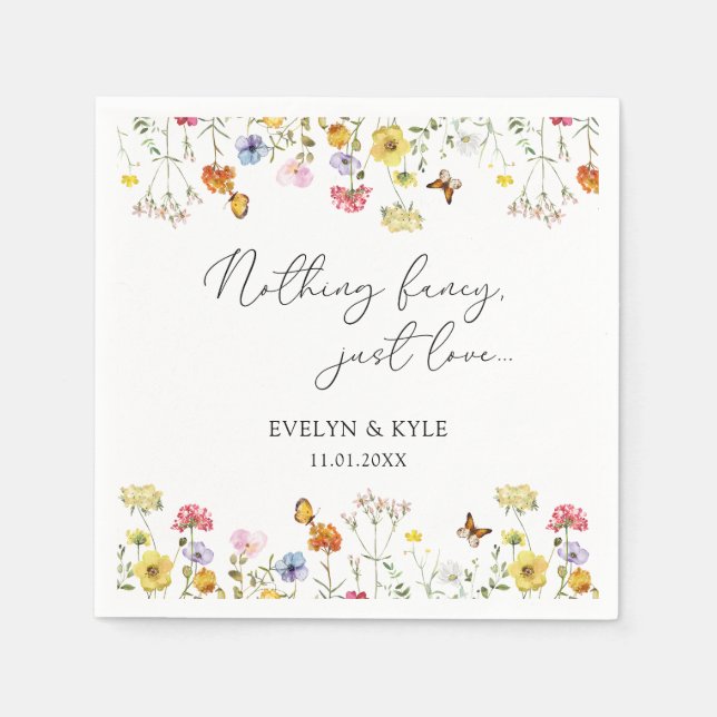 Wildflower Butterflies Boho Nothing Fancy Wedding Napkin (Front)