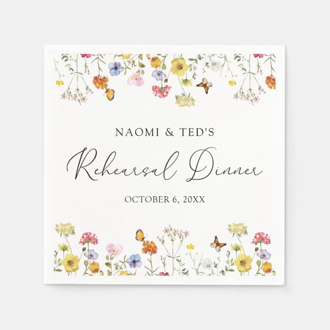 Wildflower Butterflies Boho Rehearsal Dinner Napkin (Front)