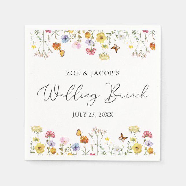 Wildflower Butterflies Boho Wedding Brunch Napkin (Front)