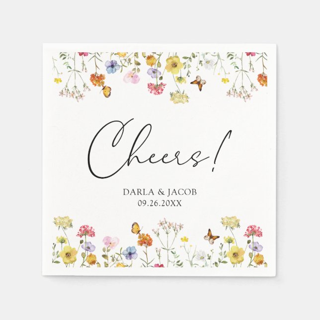 Wildflower Butterflies Boho Wedding Cheers Napkin (Front)