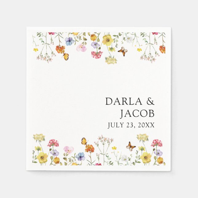Wildflower Butterflies Boho Wedding Napkin (Front)