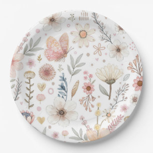 Wildflower Butterfly Baby Shower Paper Plate