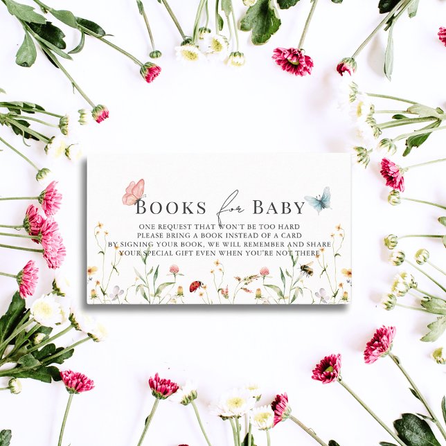 Wildflower Butterfly Bee Baby Shower Book Request Enclosure Card (Creator Uploaded)