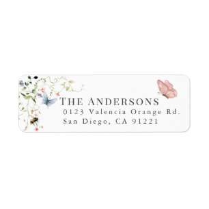 Wildflower Butterfly Bee Watercolor Return Address