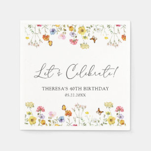 Wildflower Butterfly Boho Let's Celebrate Birthday Napkin