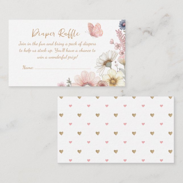 Wildflower Butterfly Diaper Raffle Enclosure Card (Front/Back)