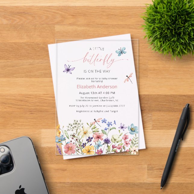 Wildflower Butterfly Garden Baby Shower Acrylic Invitations (Insitu (Invitation Card))