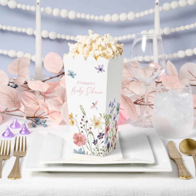 Wildflower Butterfly Garden Baby Shower Popcorn Favor Box (Wedding)