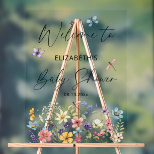 Wildflower Butterfly Garden Baby Shower Welcome Acrylic Sign