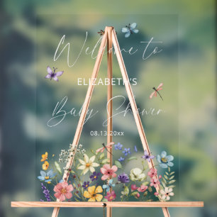 Wildflower Butterfly Garden Baby Shower Welcome Acrylic Sign