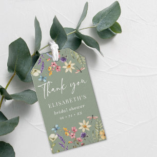 Wildflower  & Butterfly Sage Green Bridal Shower  Gift Tags