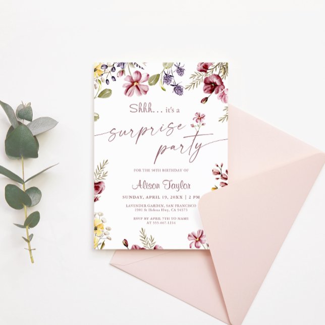 Wildflower Calligraphy Birthday Surprise Party Invitation (Creator Uploaded)