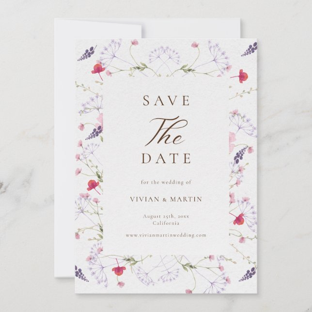 Wildflower Calligraphy Cream Wedding Save The Date Invitation (Front)