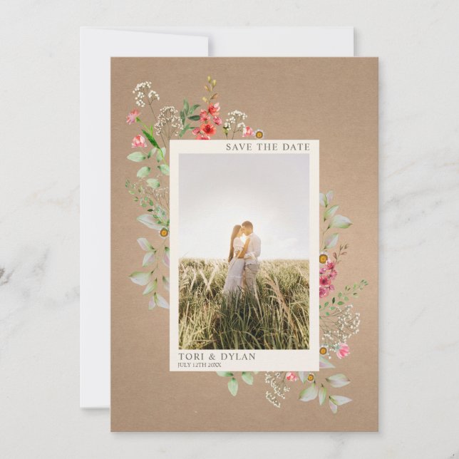 Wildflower Cardstock Botanical Photo Wedding Save The Date (Front)