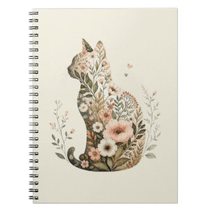 Wildflower Cat Silhouette Floral Boho Notebook