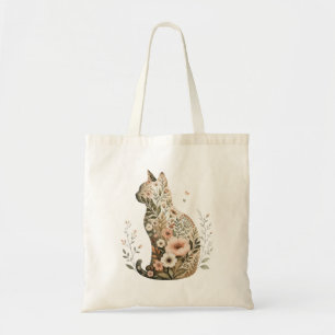 Wildflower Cat Silhouette Tote Bag Floral Boho 