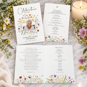 Wildflower Celebration of Life Photo Funeral  Program