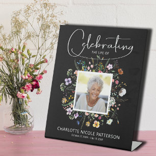 Wildflower Celebration of Life Photo Memorial Pedestal Sign