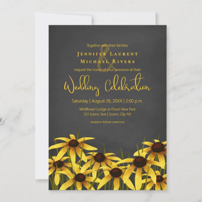 wildflower chalkboard Black Eyed Susan flower Invitation (Front)