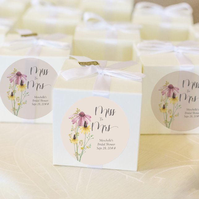 Wildflower Charm Miss to Mrs Country Bridal Shower Classic Round Sticker (Miss to Mrs bridal shower sticker from my Wildflower Charm collection)