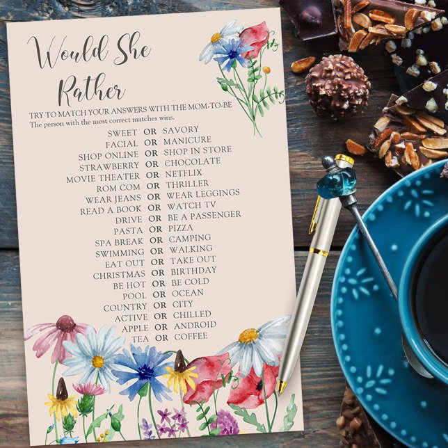 Wildflower Charm Would She Rather Shower Game (Would She Rather Bridal Shower Game from my Wildflower Charm collection)