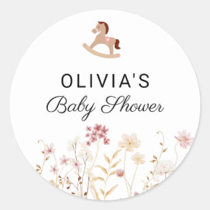Wildflower Chic Boho Baby Shower Favour Gift Classic Round Sticker