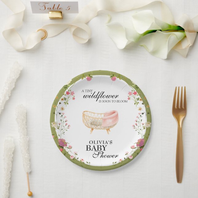 Wildflower Chic Boho Floral Baby Crib Shower Paper Plate (Wedding)